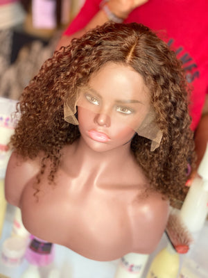 14 curly brown front lace human hair natural glueless wig