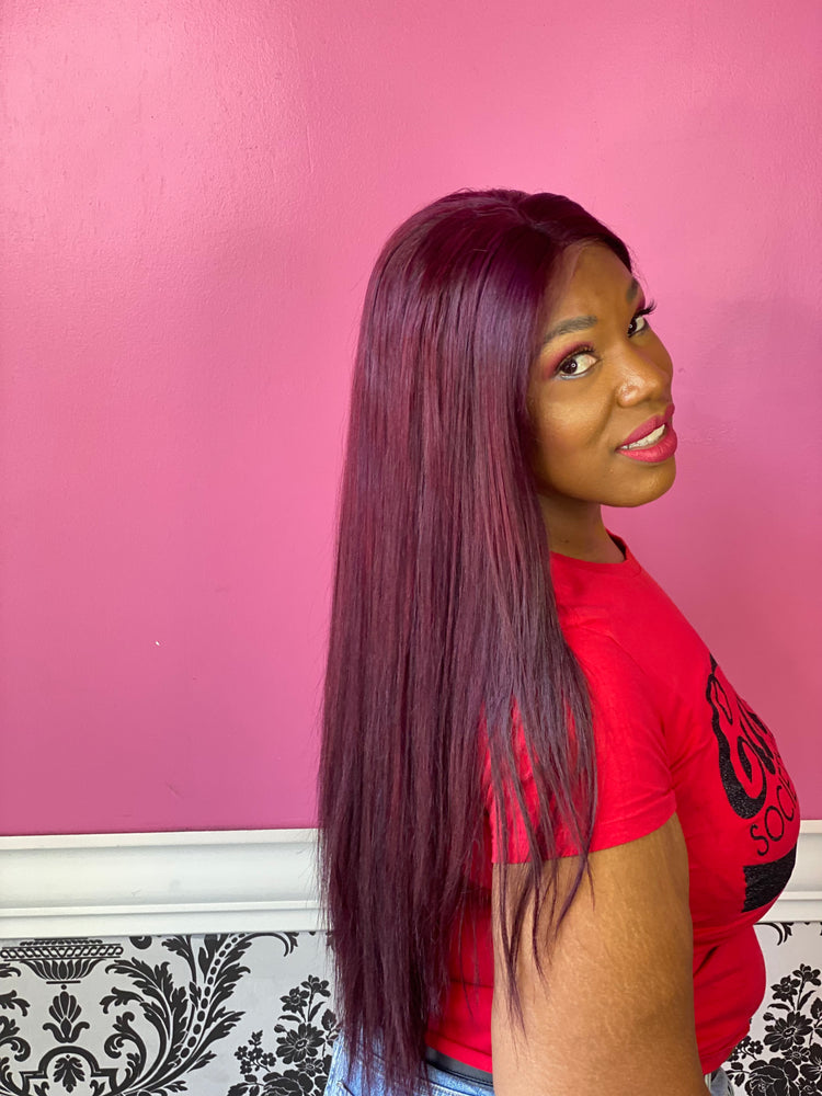Straight, 22", front lace, Custom colored deep red