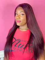 Straight, 22", front lace, Custom colored deep red