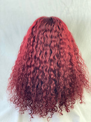 Curly18", Front lace, deep red color
