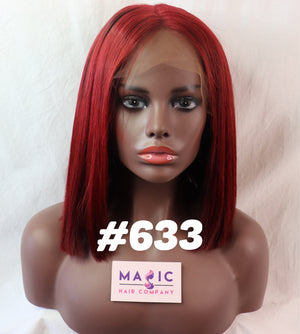 Straight , 12", front lace, Custom colored Red BOB
