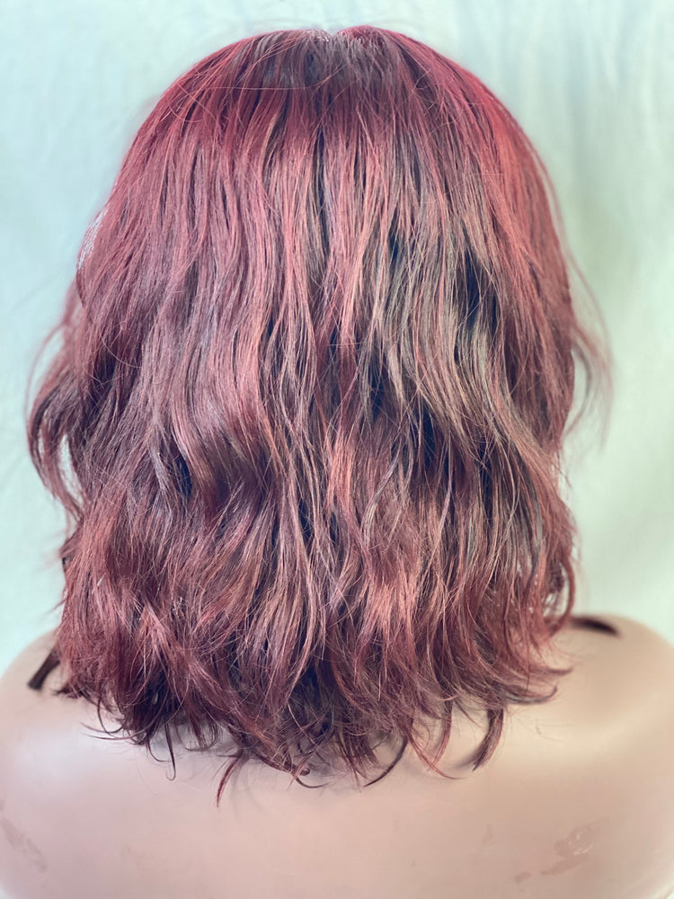 Wavy 10", front lace, deep red wig