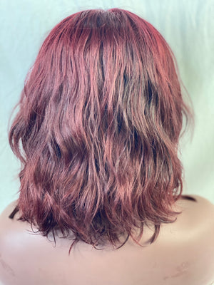 Wavy 10", front lace, deep red wig