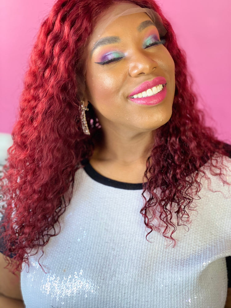 Curly18", Front lace, deep red color