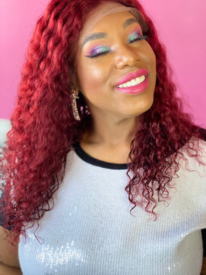 Curly18", Front lace, deep red color