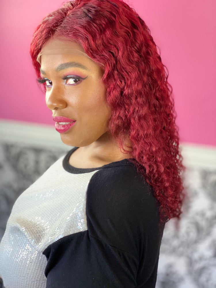 Curly18", Front lace, deep red color