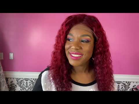 
                
                    Load and play video in Gallery viewer, Curly18&amp;quot;, Front lace, deep red color
                
            