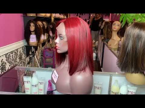 
                
                    Load and play video in Gallery viewer, Straight , 12&amp;quot;, front lace, Custom colored Red BOB
                
            