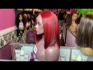 
                
                    Load and play video in Gallery viewer, Straight , 12&amp;quot;, front lace, Custom colored Red BOB
                
            