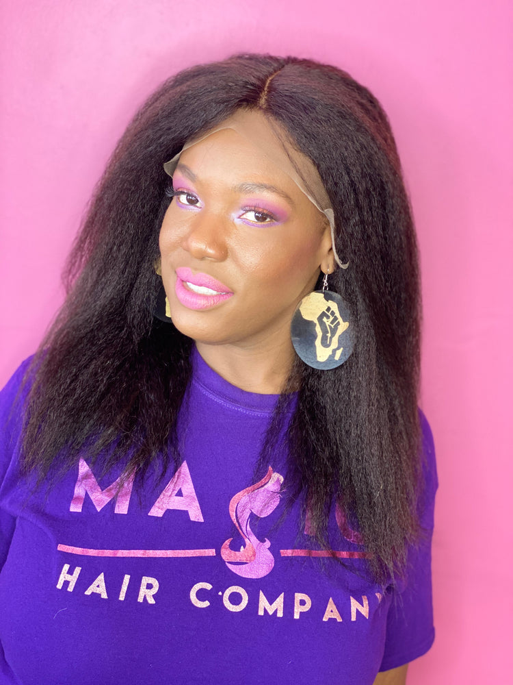 14", kinky straight, front lace wig