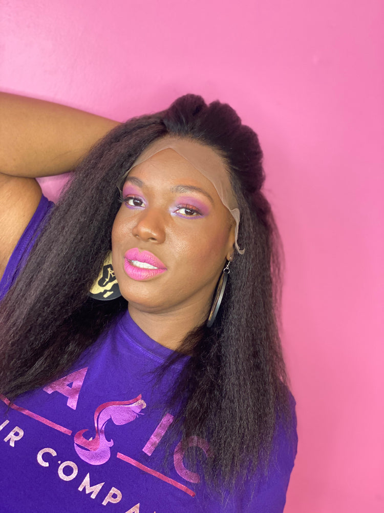 14", kinky straight, front lace wig