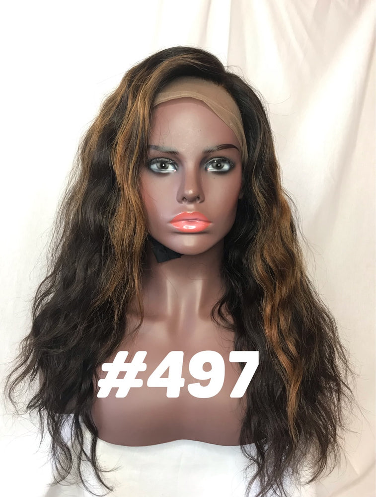 20", Wavy, # 4 W/ Blonde Highlights, Front Lace Wig