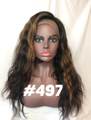 20", Wavy, # 4 W/ Blonde Highlights, Front Lace Wig