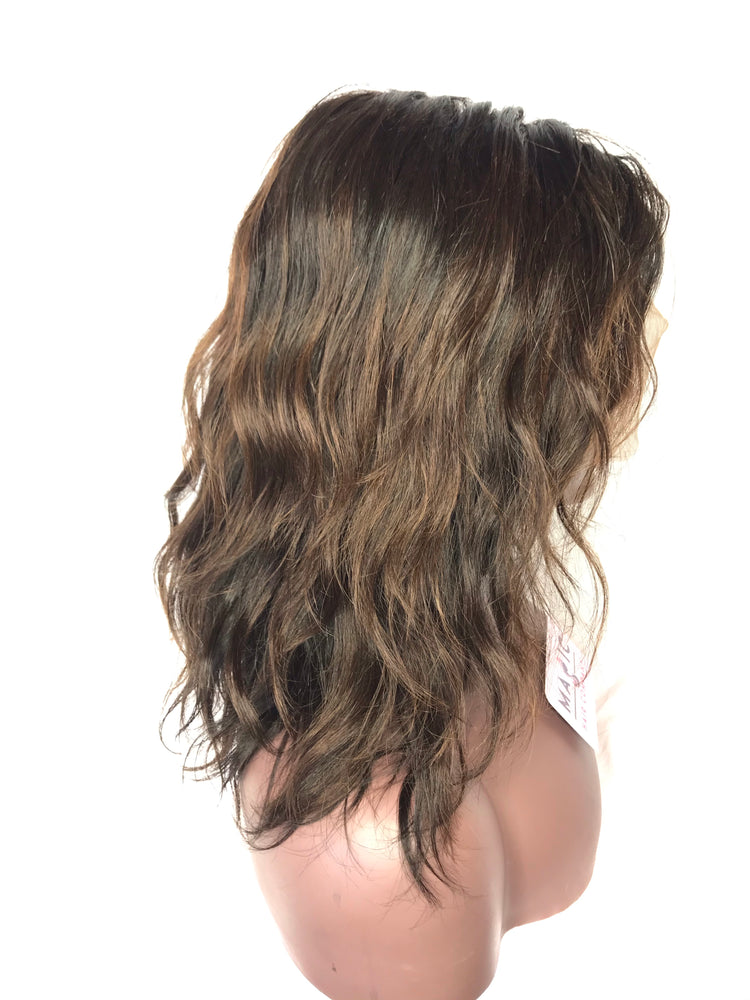 10 body wave front lace highlighted human hair slight wave glueless wig