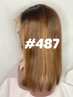 14" Silky Straight custom colored long bob wig