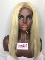 14", Straight, front lace, medium blonde