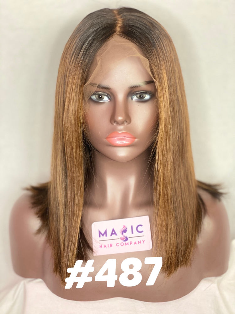 14" Silky Straight custom colored long bob wig