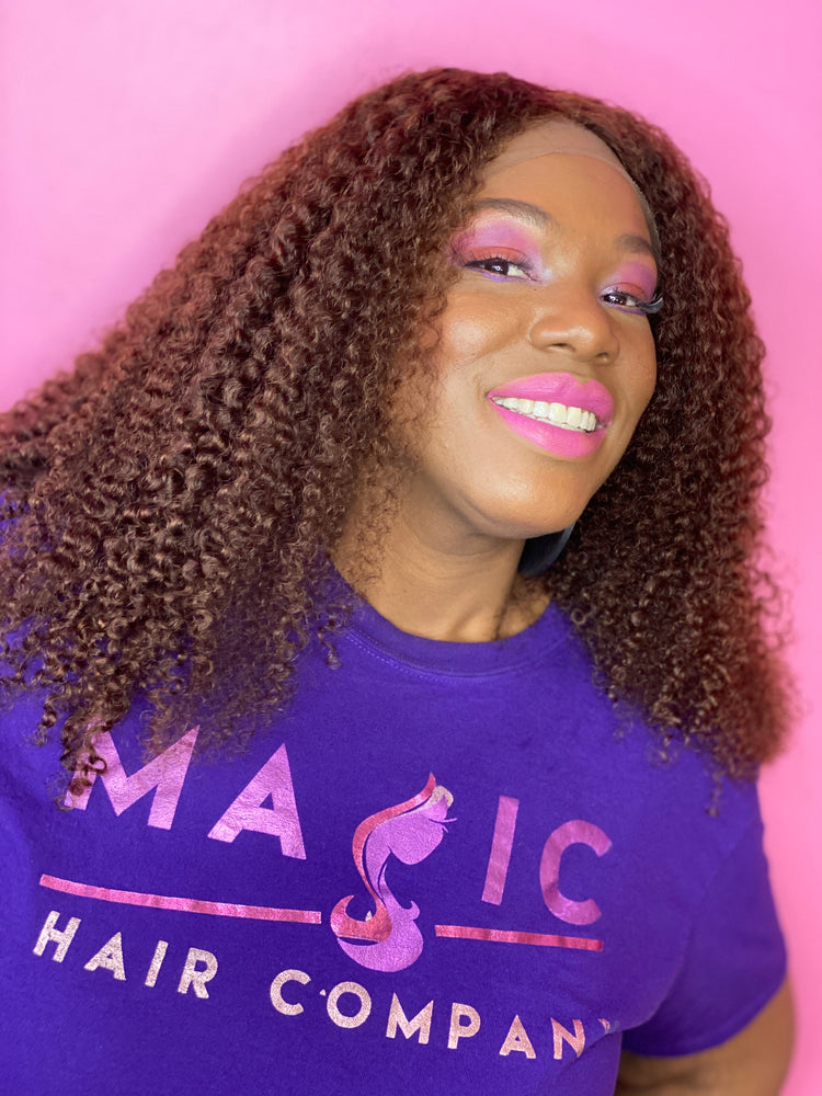 18 kinky curly front lace #4 curly glueless wig human hair