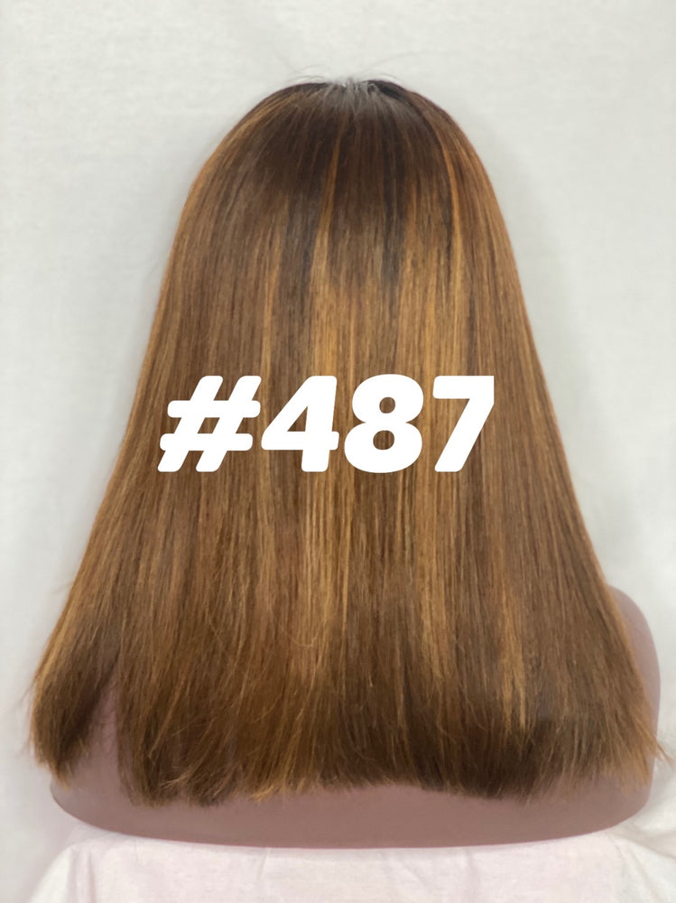14" Silky Straight custom colored long bob wig