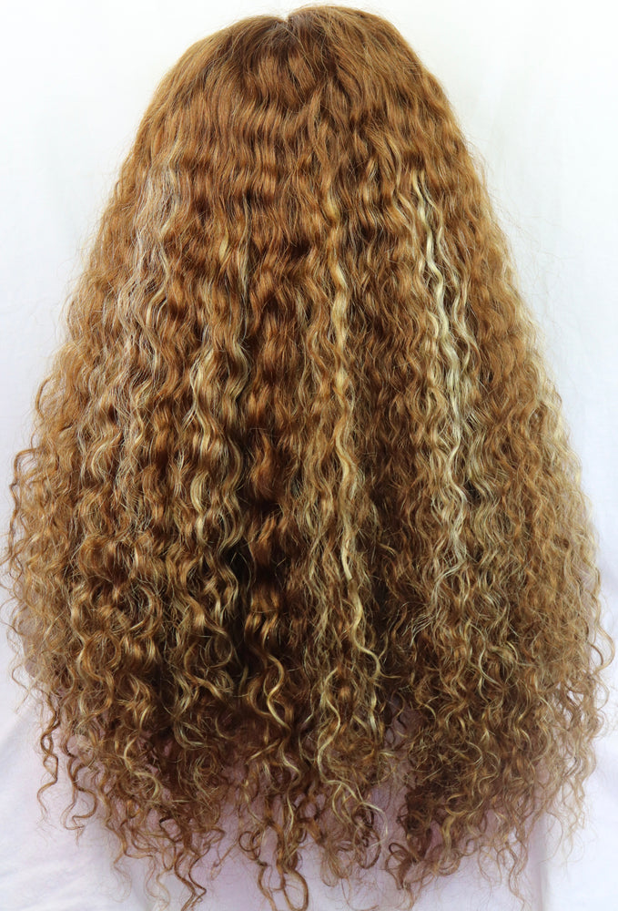 20”, Deep Body Wave, Blonde and Light Brown Custom Colored, Front Lace Wig