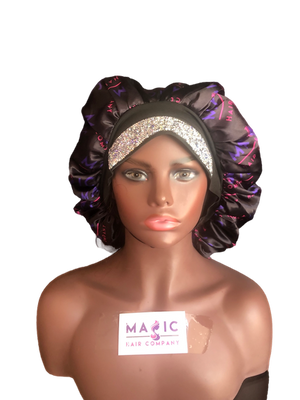 Rhinestone accent Elastic band Satin fully lined cap