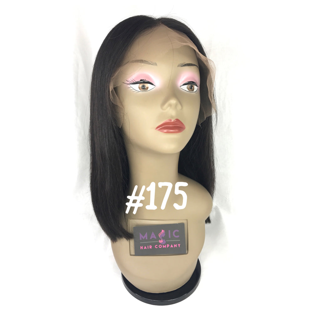 14" Silky Straight, front lace, middle part wig