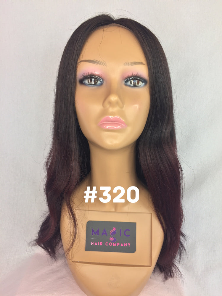 16", Silky Straight, Ombre, Dark Burgundy, Front Lace